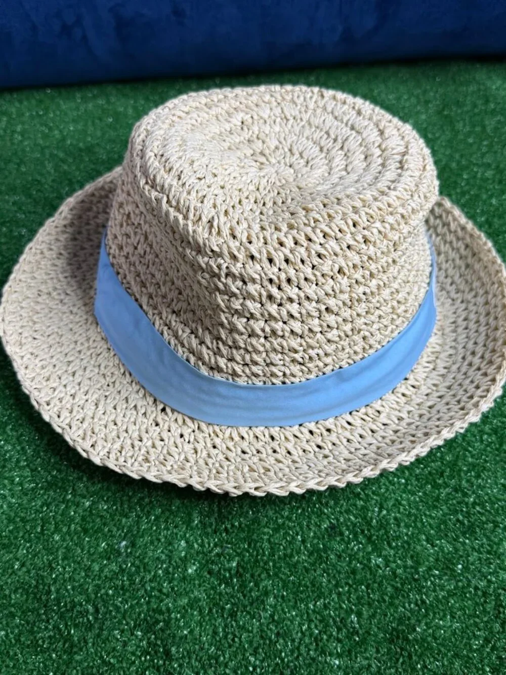 Dolce & Gabbana Natural Straw Hat with Light Blue Band